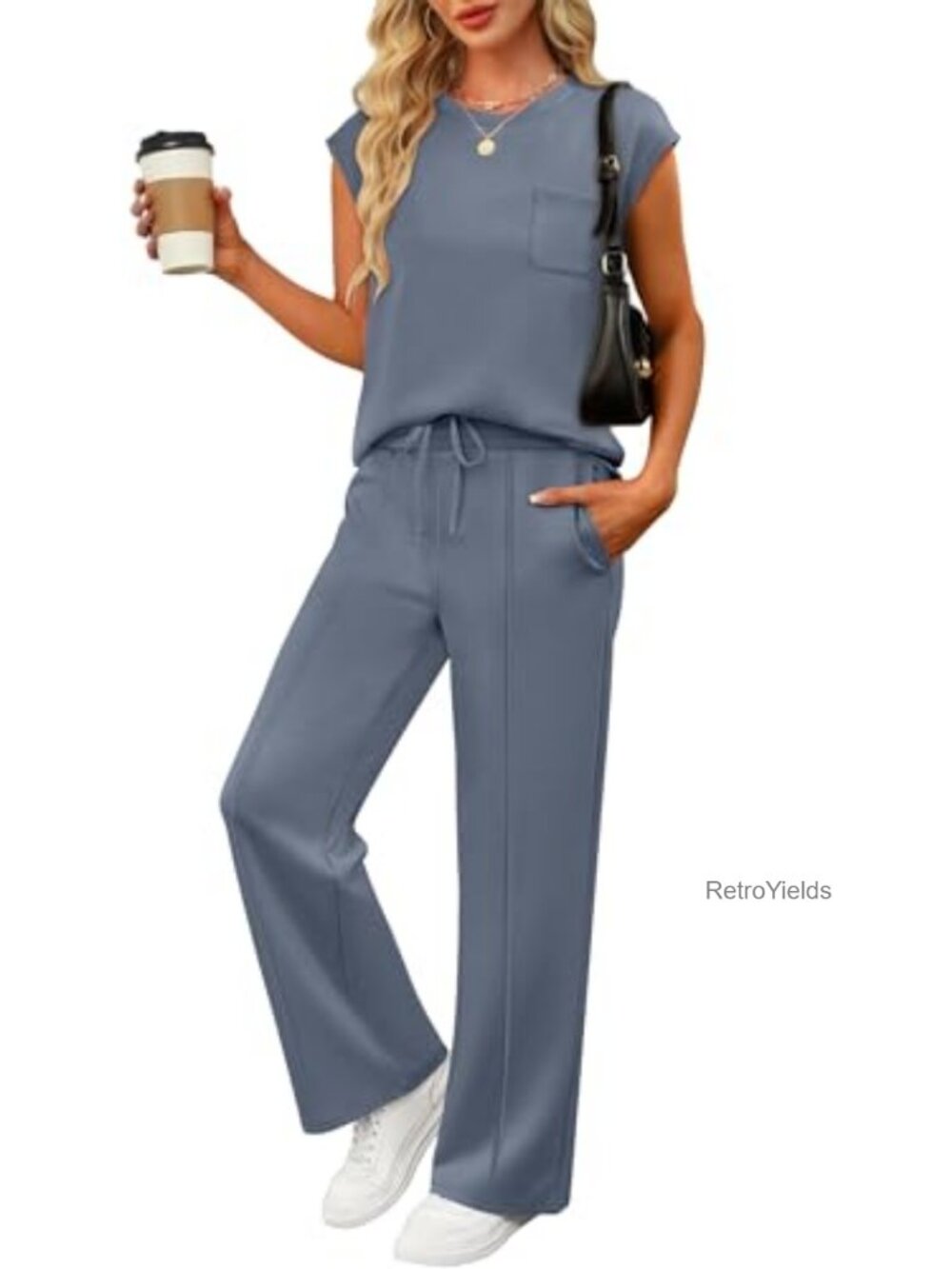 Two Piece Lounge Set Sleeveless Wide Leg Pants Sweatsuit Summer Travel Outfit